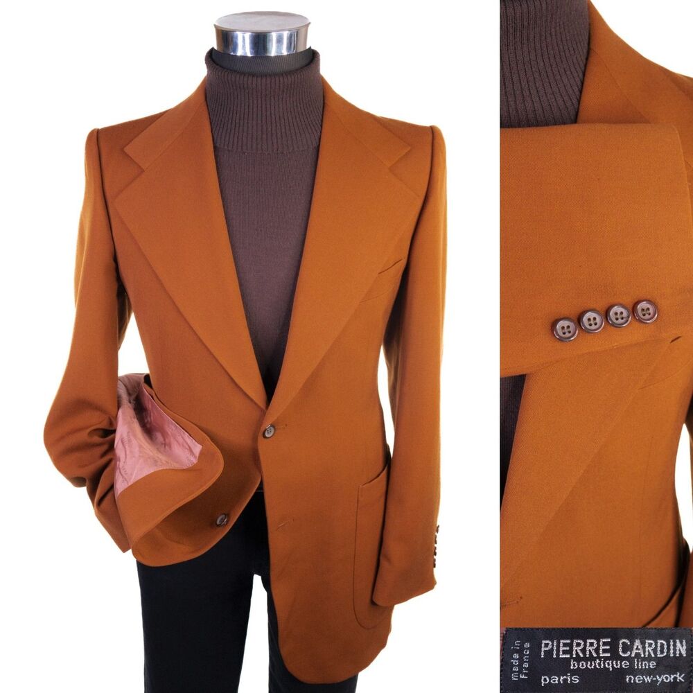 VTG Pierre Cardin Blazer Sport Coat Sz 38L Orange Rust Wide Lapel France Made